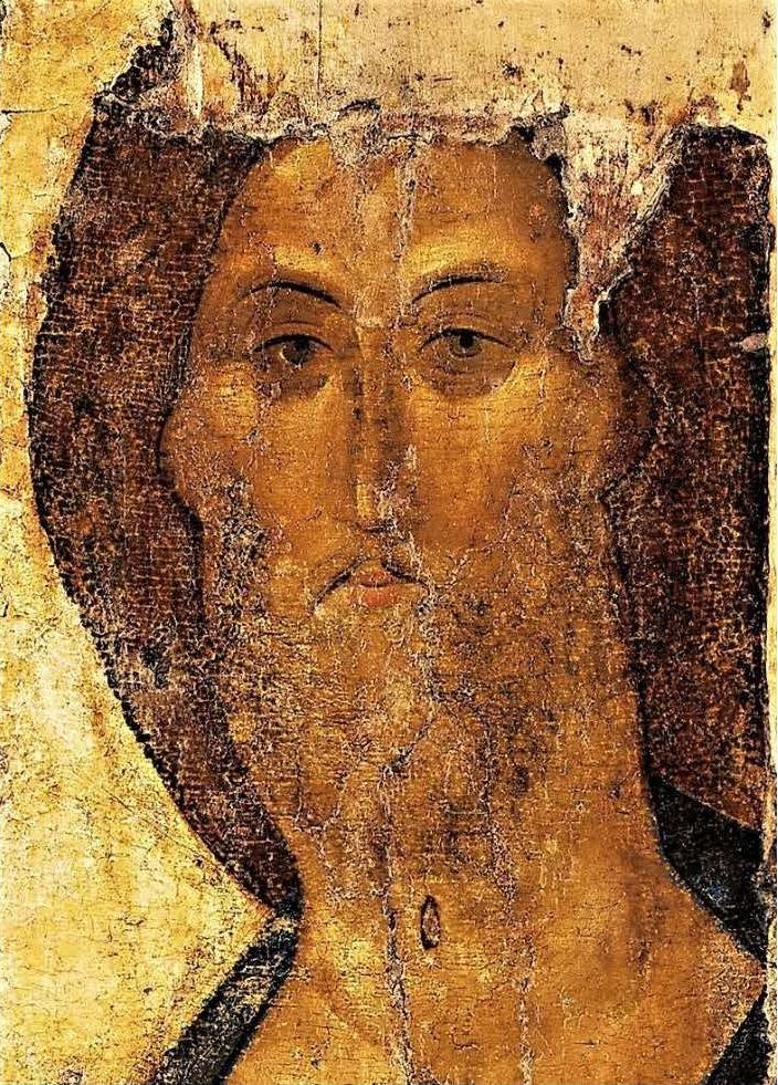 Andrej Rublëv, Cristo Salvatore, icona russa, part., sec. XV, Galleria Tret'jakov, Mosca